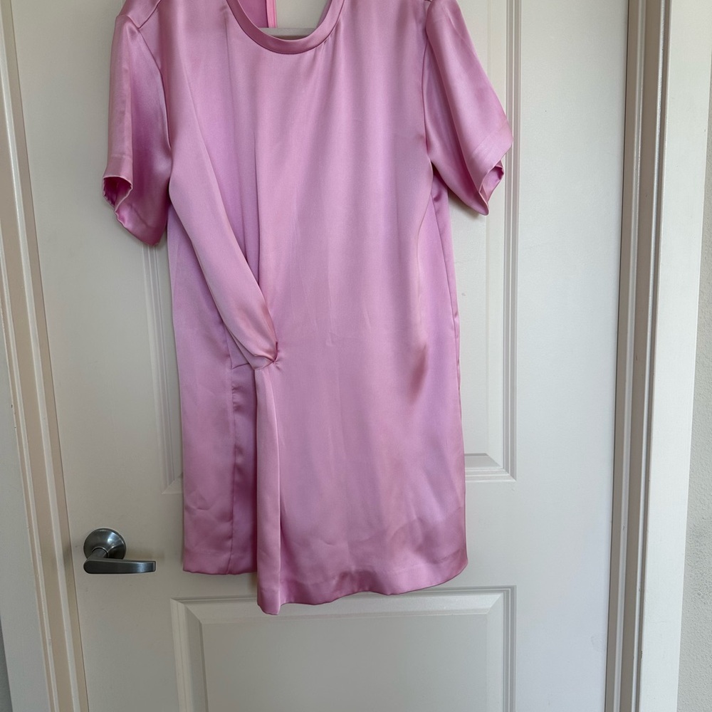 Pink Satin Short Sleeve Dress